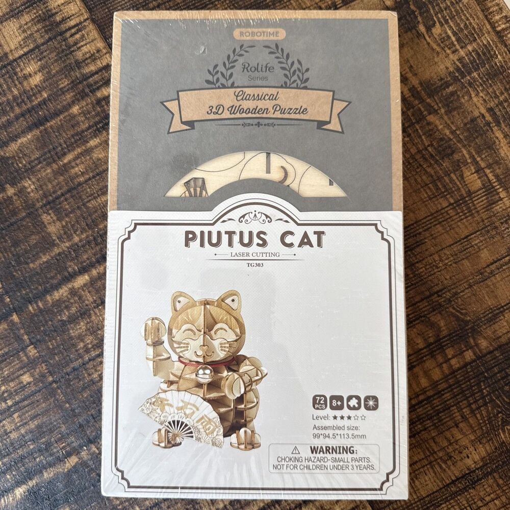 NEW Robotime Rolife PIUTUS CAT Classical 3D Wooden Puzzle 72 Pieces